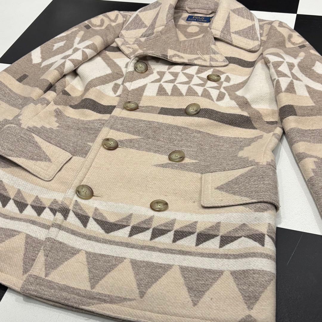 美品 ラルフローレン ジオメトリック ネイティブ柄 ウール Pコート XS