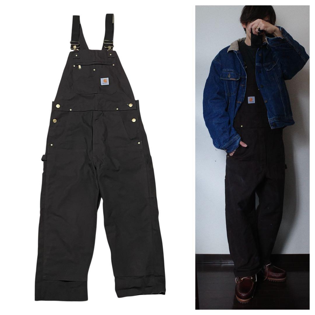 耐カーハートダックオーバーオールブラウンUSA古着ワークつなぎ