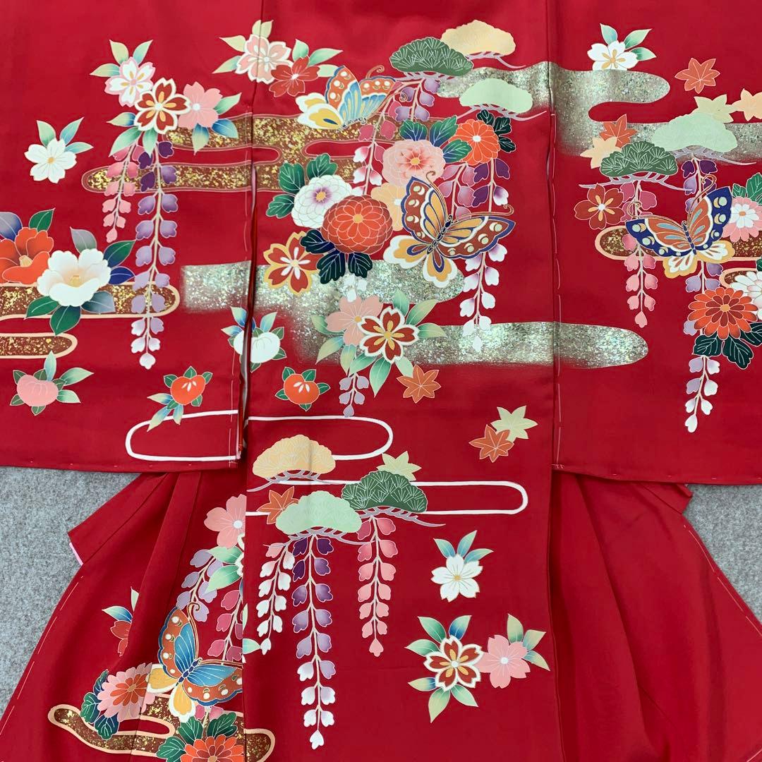 新品、最高級正絹産着京友禅手描き美術、特撰多色金彩入り、四季花蝶雲取り古典上品文