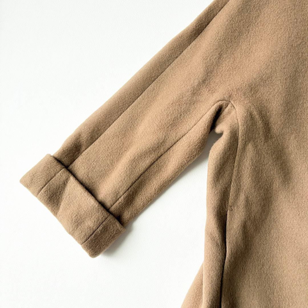 2936y美品　ウィムガゼット　ノーカラーウールショートコート　キャメルベージュ