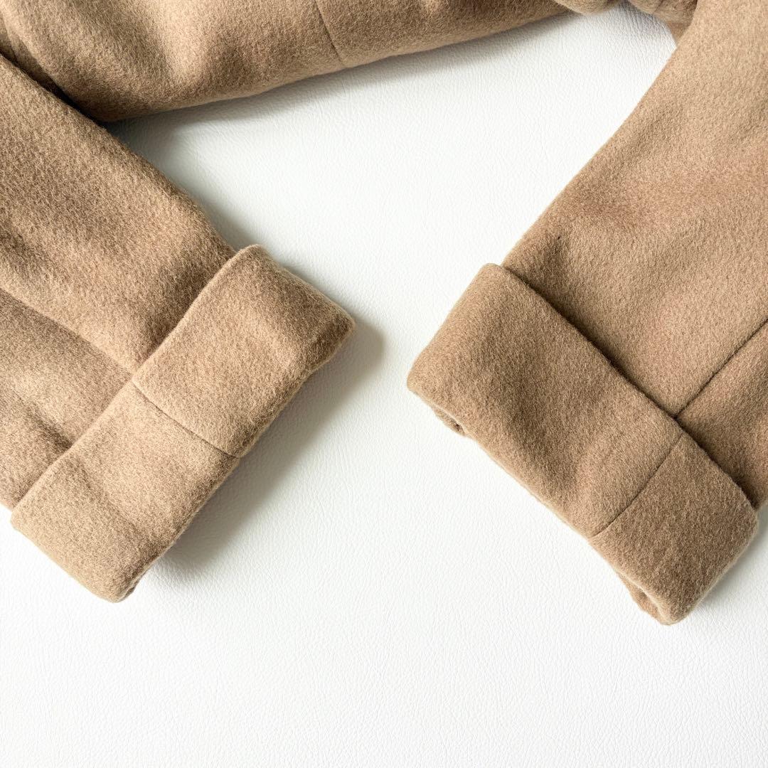 2936y美品　ウィムガゼット　ノーカラーウールショートコート　キャメルベージュ