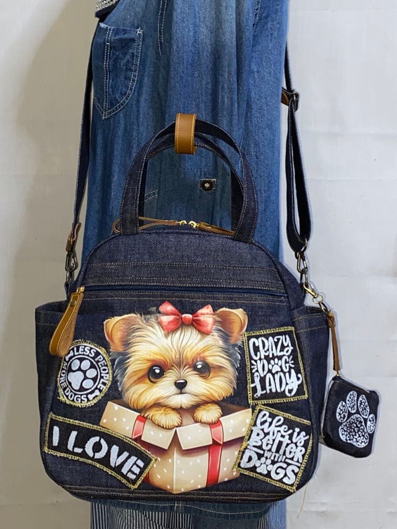 ハンドメイド☆岡山デニム☆☆ヨークシャテリア☆4wayボストンバッグ