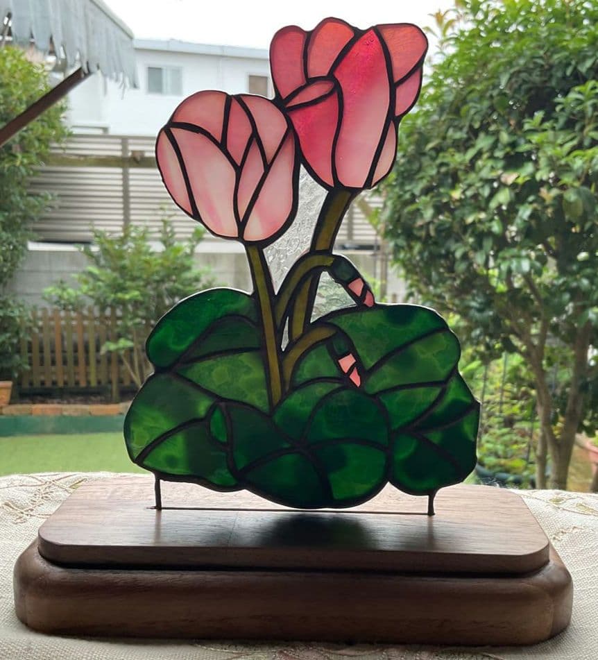 ステンドグラスパネル　シクラメン(ピンク)