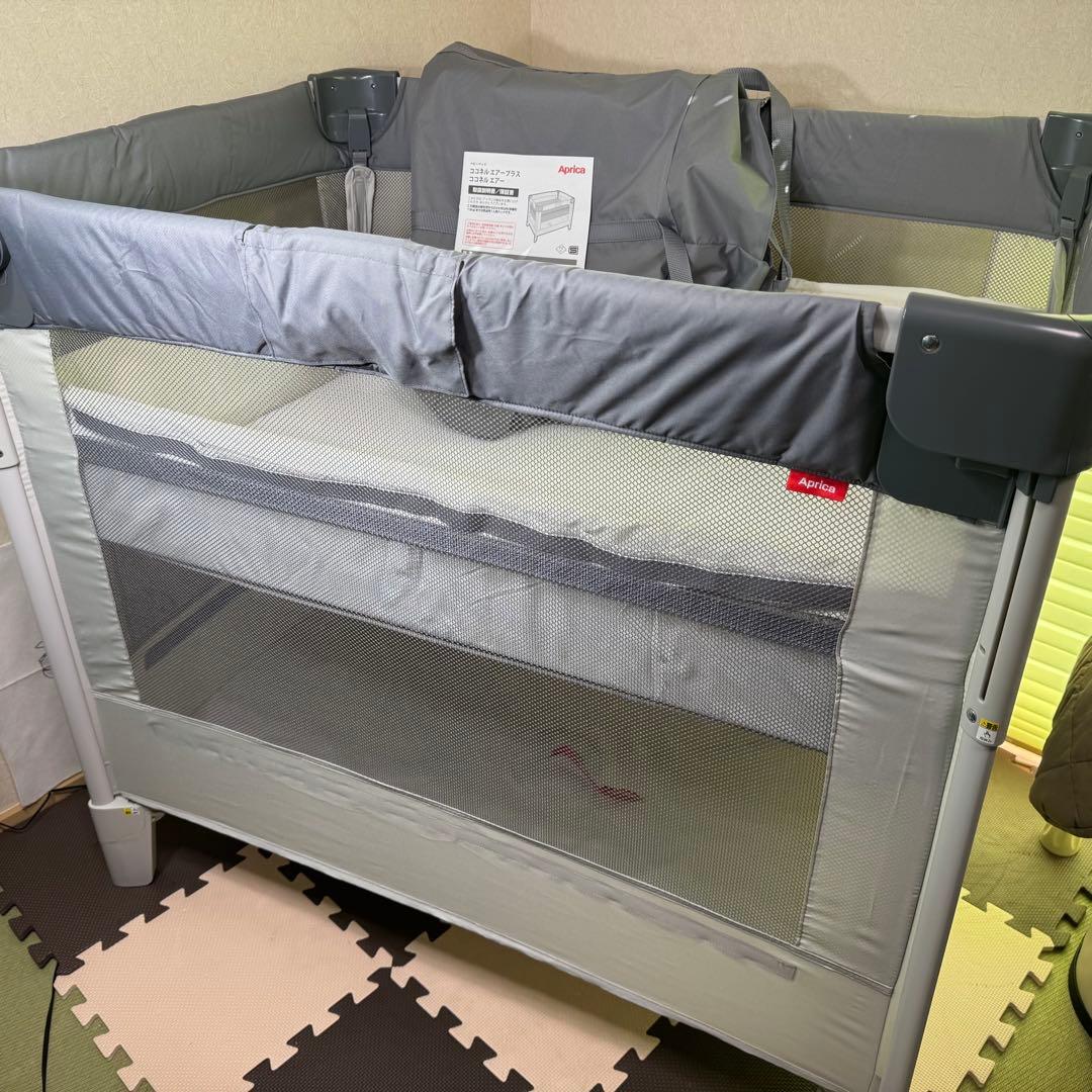 【数回のみ】 ココネルエアーAB アップリカ　ベビーベッド　グレーベアー