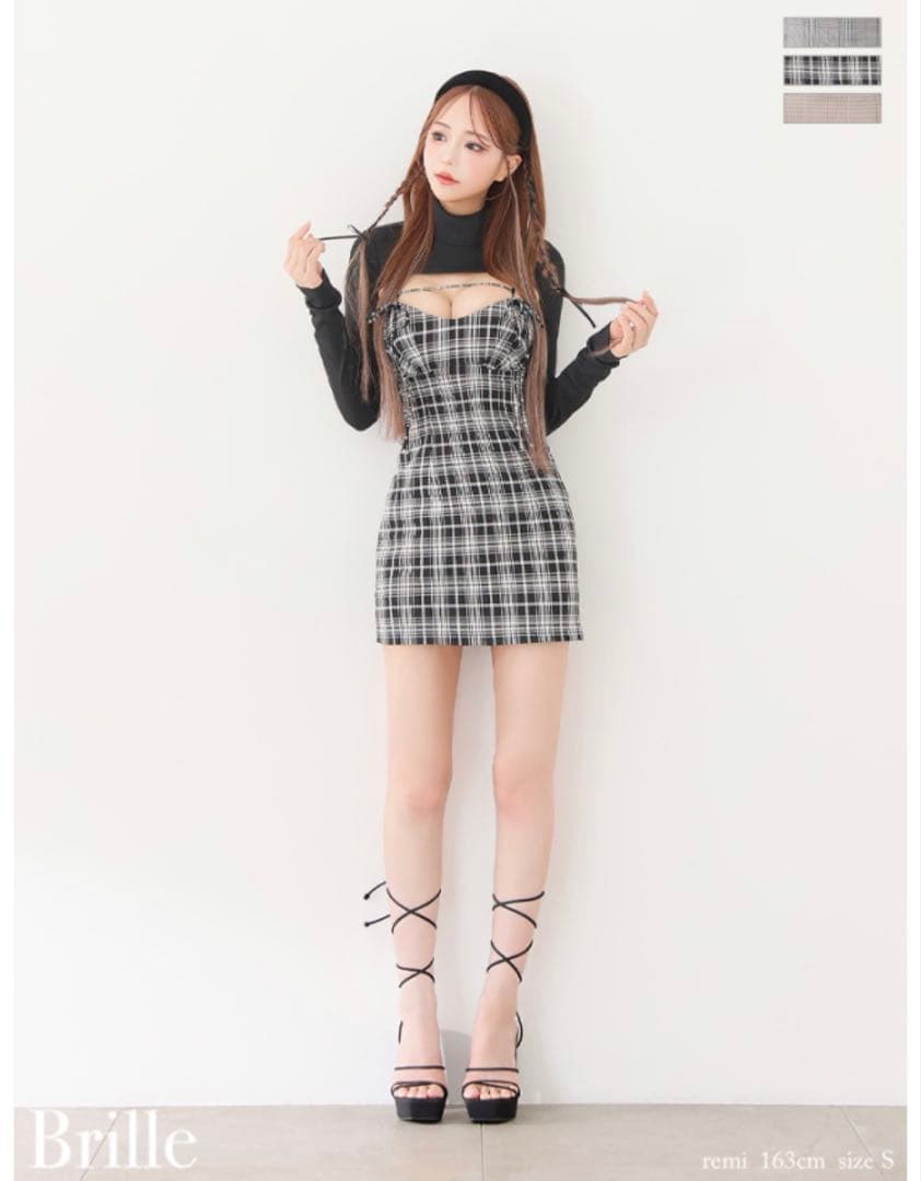 ナ*様 売り切れ品‼️Brille チェック柄タイトドレス XS
