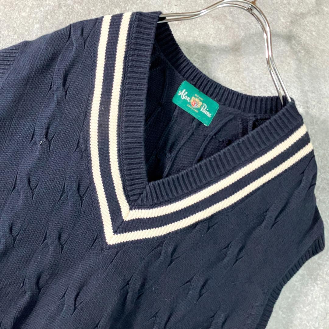 Alan&Paine　チルデンベスト　ネイビー　Ⅴネック　アラン　コットン