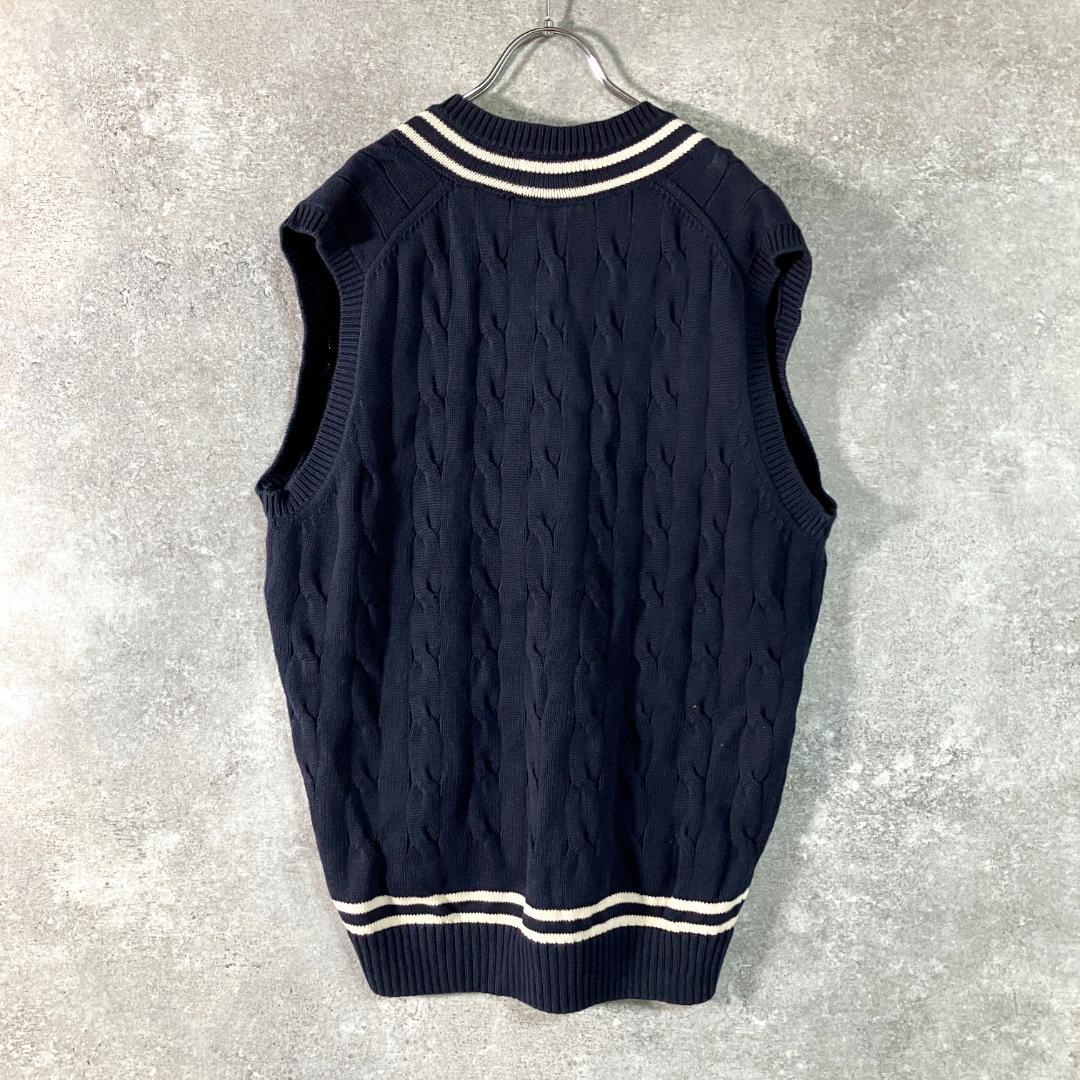 Alan&Paine　チルデンベスト　ネイビー　Ⅴネック　アラン　コットン