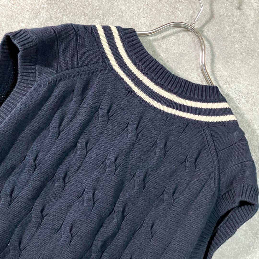 Alan&Paine　チルデンベスト　ネイビー　Ⅴネック　アラン　コットン