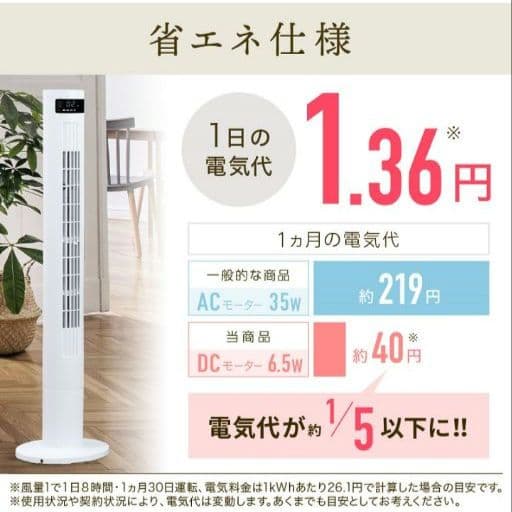 中古品 ※リモコン無し※ 白 DC タワーファン スリム ホワイト