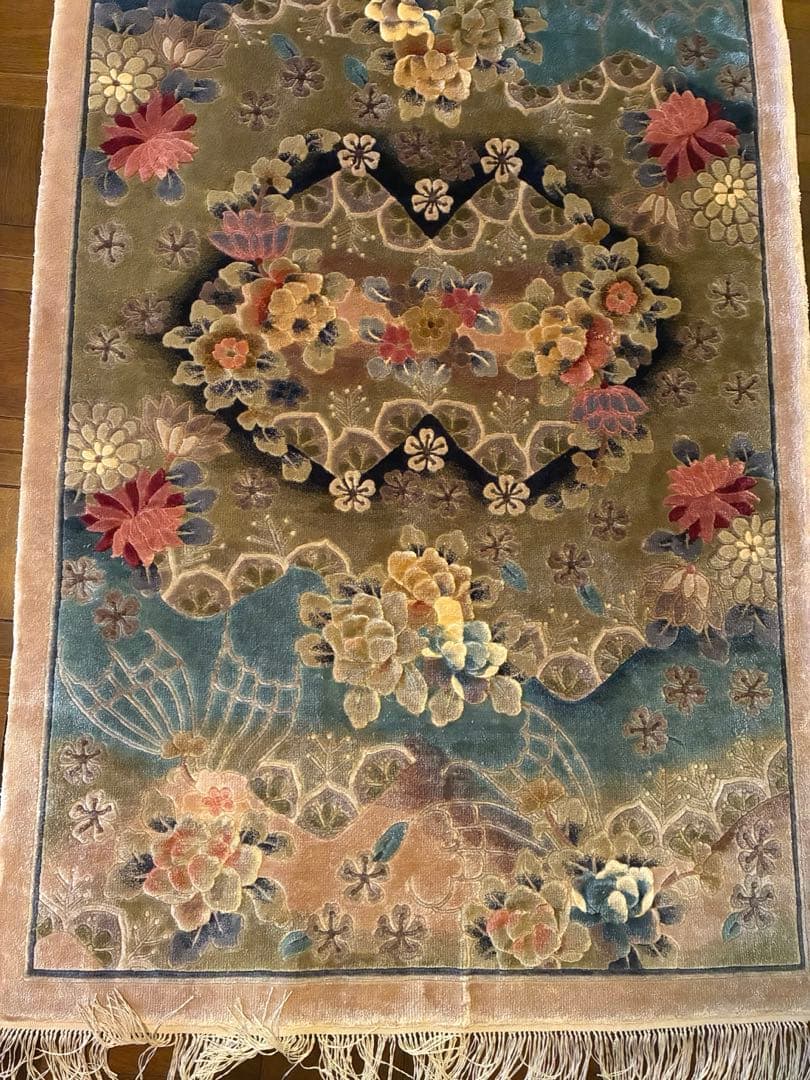 ぶひさん　中国段通 シルク絨毯 約90cm x 155cm