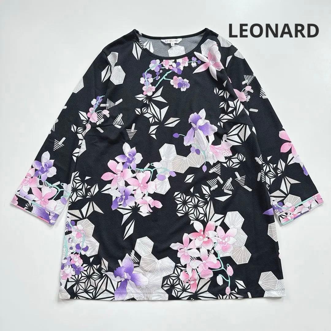 近年 極美品 レオナール 和柄 花柄 長袖カットソー チュニック プルオーバー