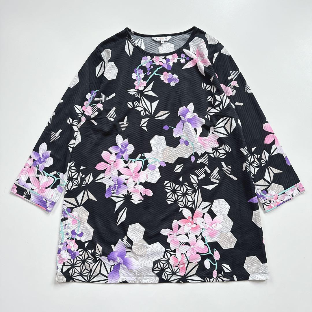 近年 極美品 レオナール 和柄 花柄 長袖カットソー チュニック プルオーバー