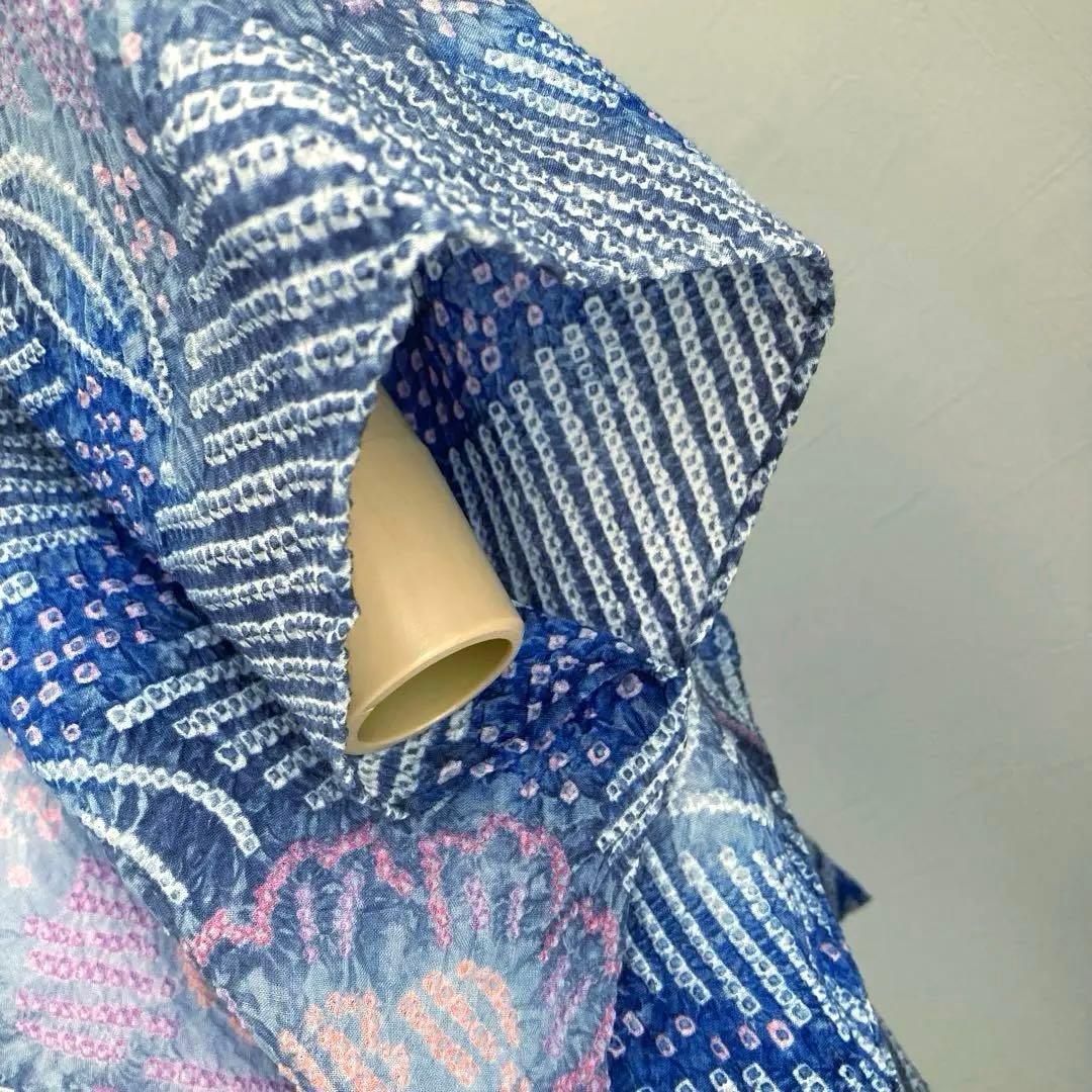 専用コト様　　有松鳴海絞り浴衣　身丈155cm ブルーとグレー上質No.2-90