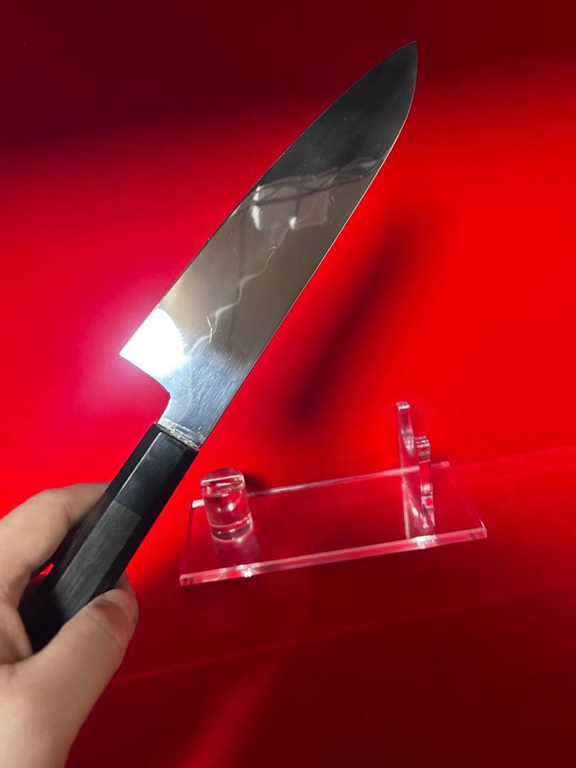 01592 包丁　和牛刀　本焼　スウェーデン鋼刃紋綺麗　鏡面仕上げ　箱付　未使用