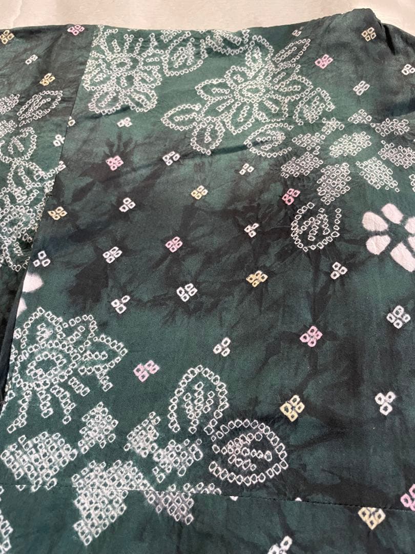 大人の絞り浴衣　ダークグリーン　深緑　希少ふくよかサイズused