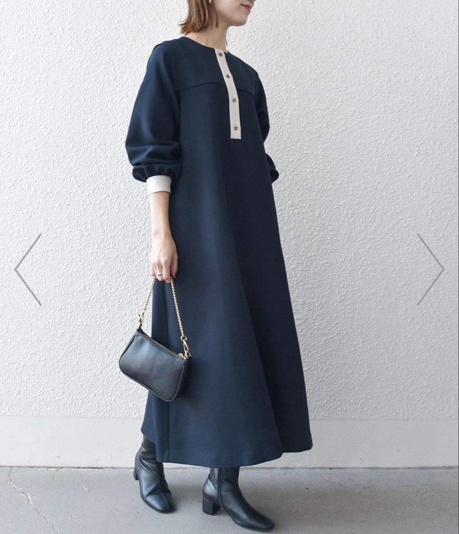 【新品】SHIPS any：ダブルクロスヨークカラーワンピース