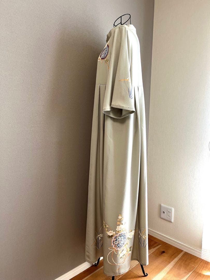 455 着物リメイクロングワンピース　付け下げ