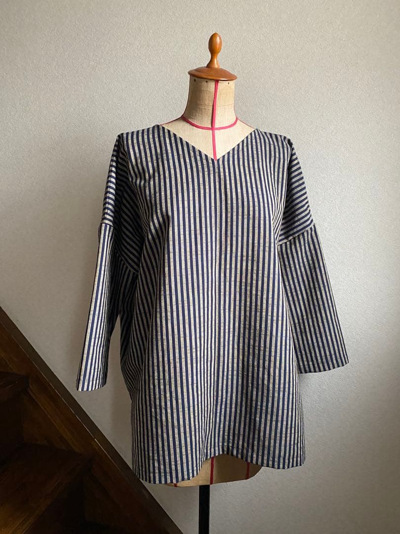 会津木綿　ハンドメイド　ブラウスNo.170