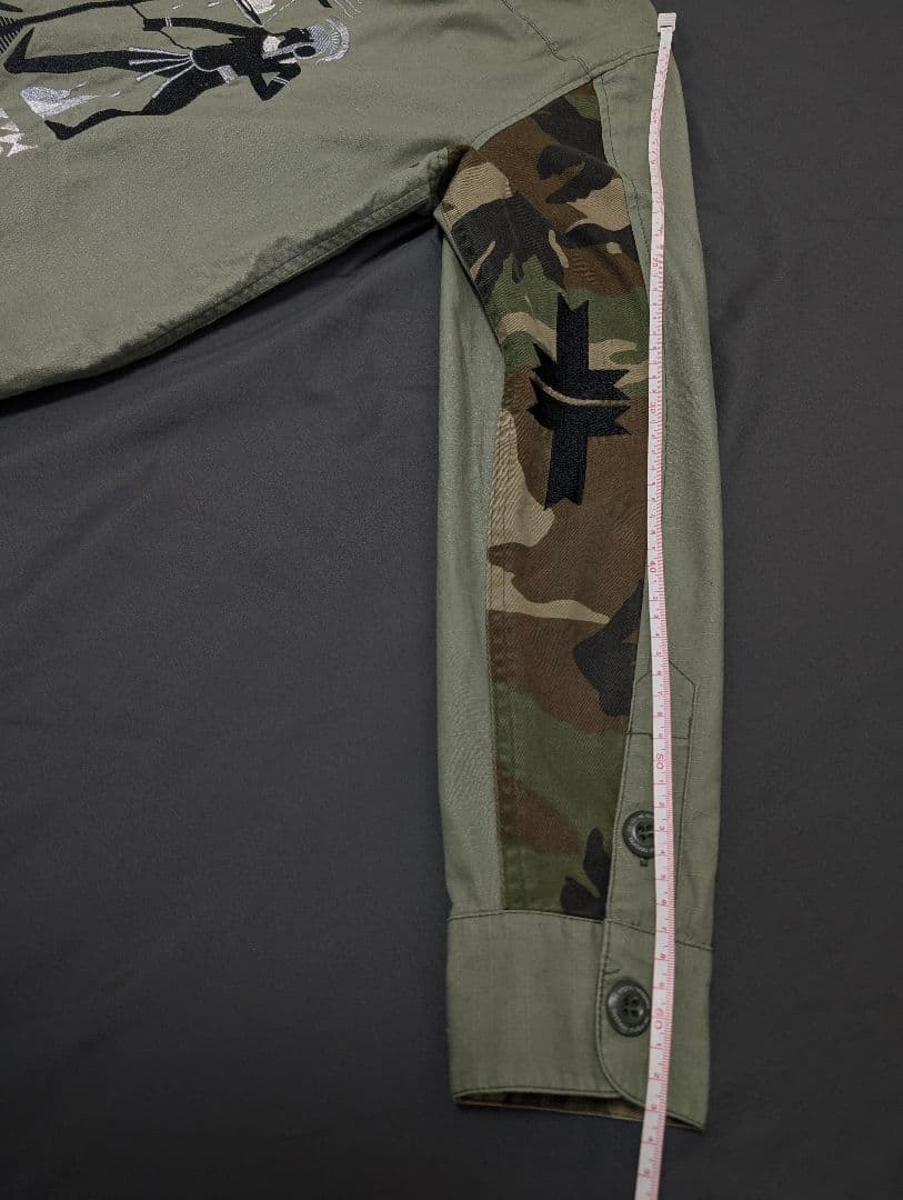 【希少】BAL バル 刺繍 ミリタリーシャツ リップストップ カモフラ 切替 L
