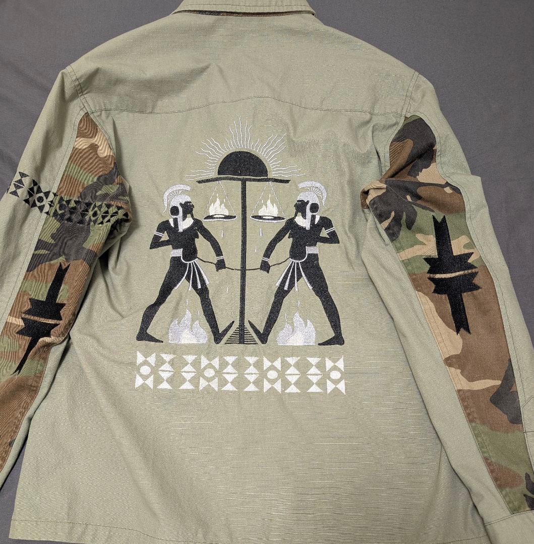 【希少】BAL バル 刺繍 ミリタリーシャツ リップストップ カモフラ 切替 L