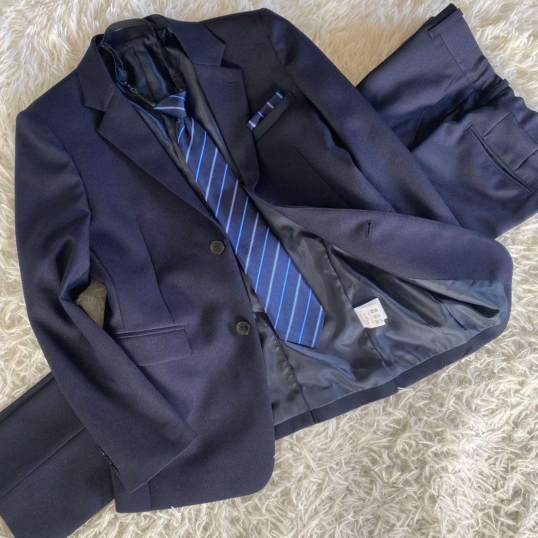 【未使用に近い】ショパン　レジメンタルタイベーシックスーツセット　160cm 紺