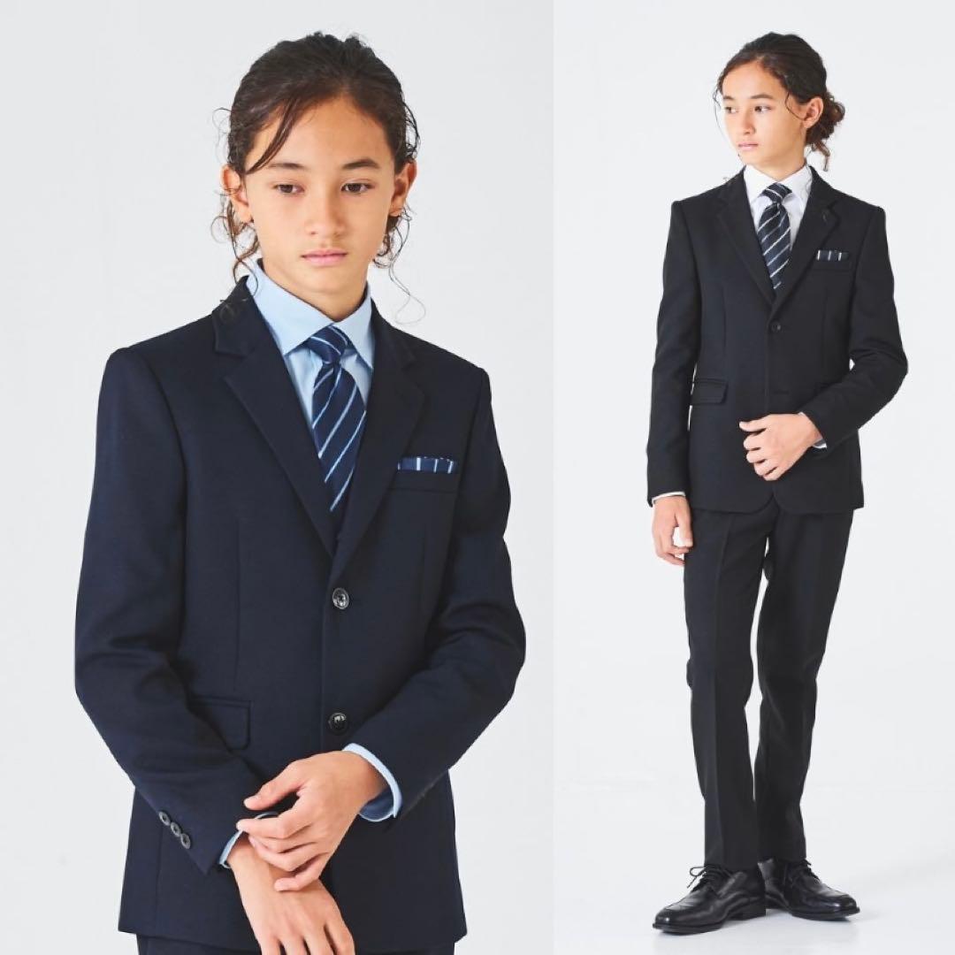 【未使用に近い】ショパン　レジメンタルタイベーシックスーツセット　160cm 紺