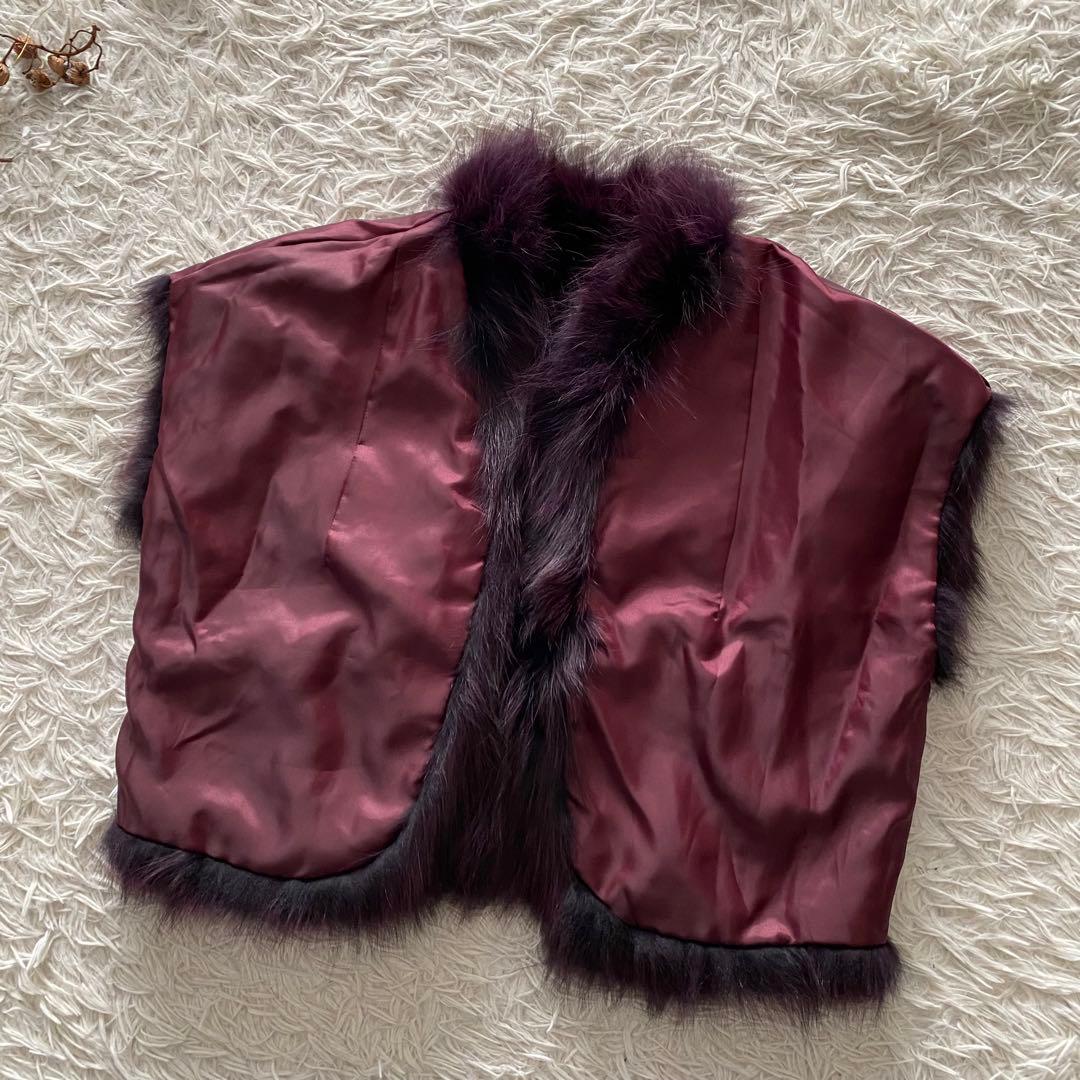 未使用級 エンバ 希少パープル染め ブルーフォックス 毛皮ベスト ジレ 羽織