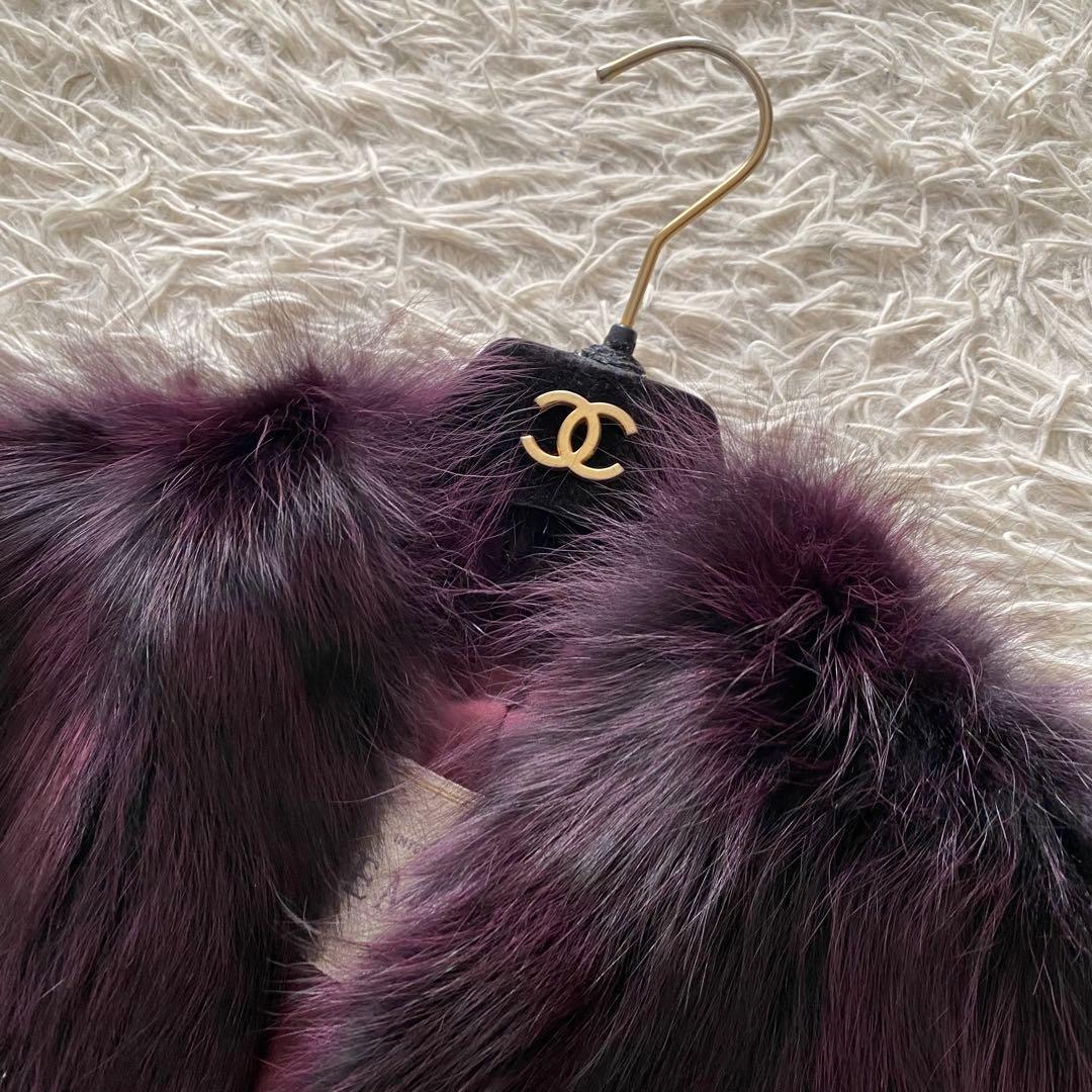 未使用級 エンバ 希少パープル染め ブルーフォックス 毛皮ベスト ジレ 羽織