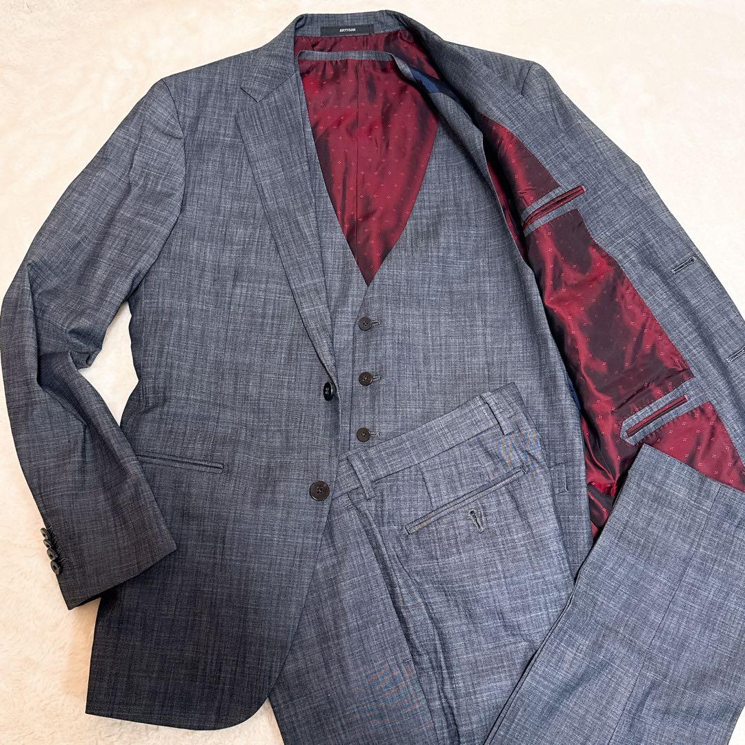 美品✨アルチザン スリーピース スーツ セットアップ L相当 グレー ボルドー