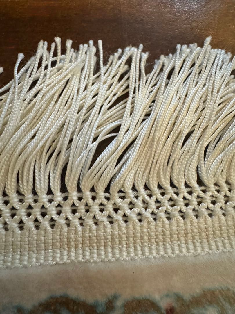 イラン製 ペルシャ絨毯 カシャーン 優雅な艶　高密度 ベージュ×ブルー