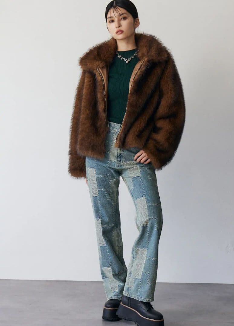 MURUA❤️MIXフェイクファーブルゾン・ブラウン