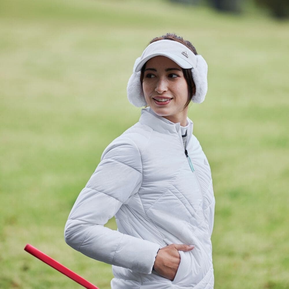 【L】秋冬 アディダス ゴルフ 保温 キルティング 中綿セットアップ 白