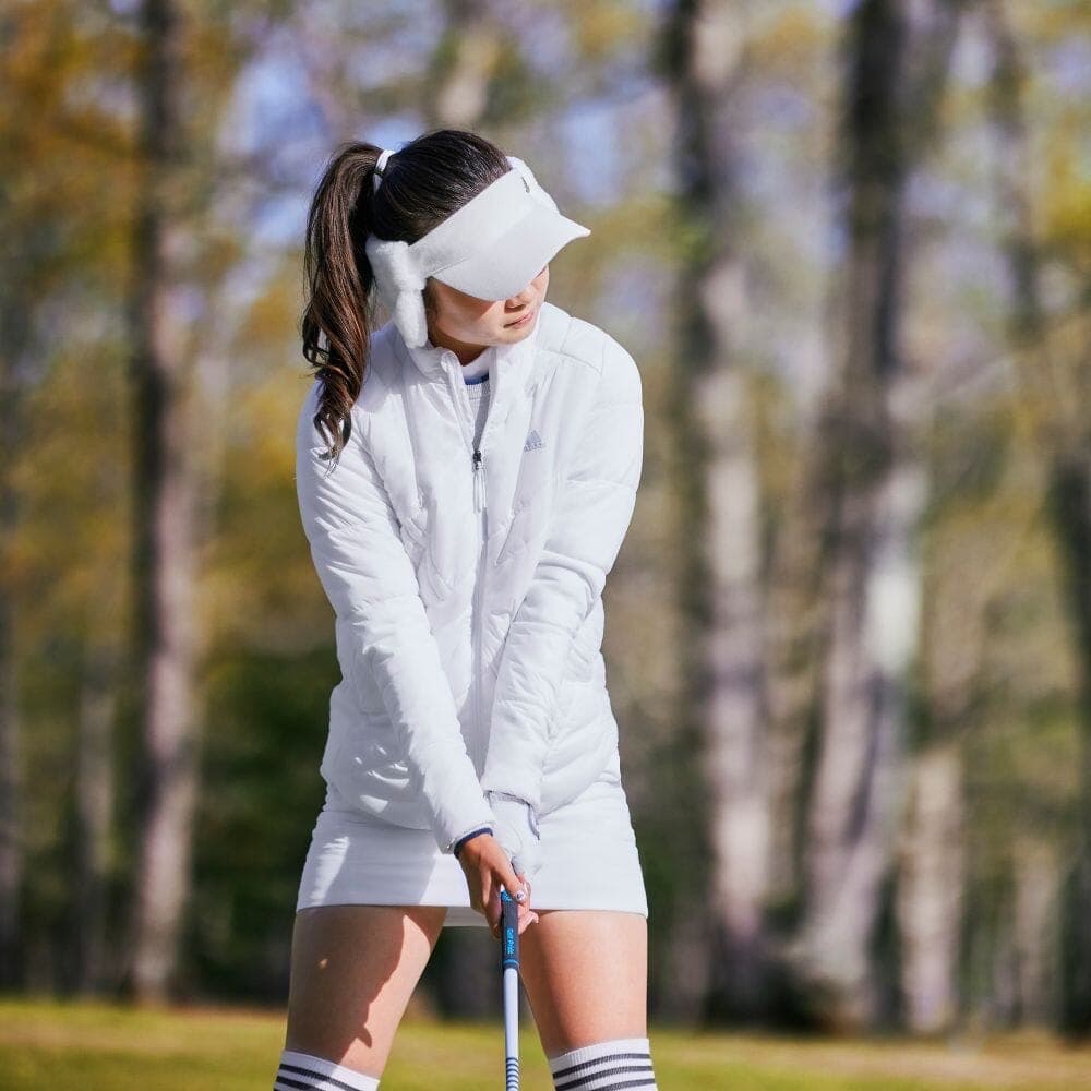 【L】秋冬 アディダス ゴルフ 保温 キルティング 中綿セットアップ 白