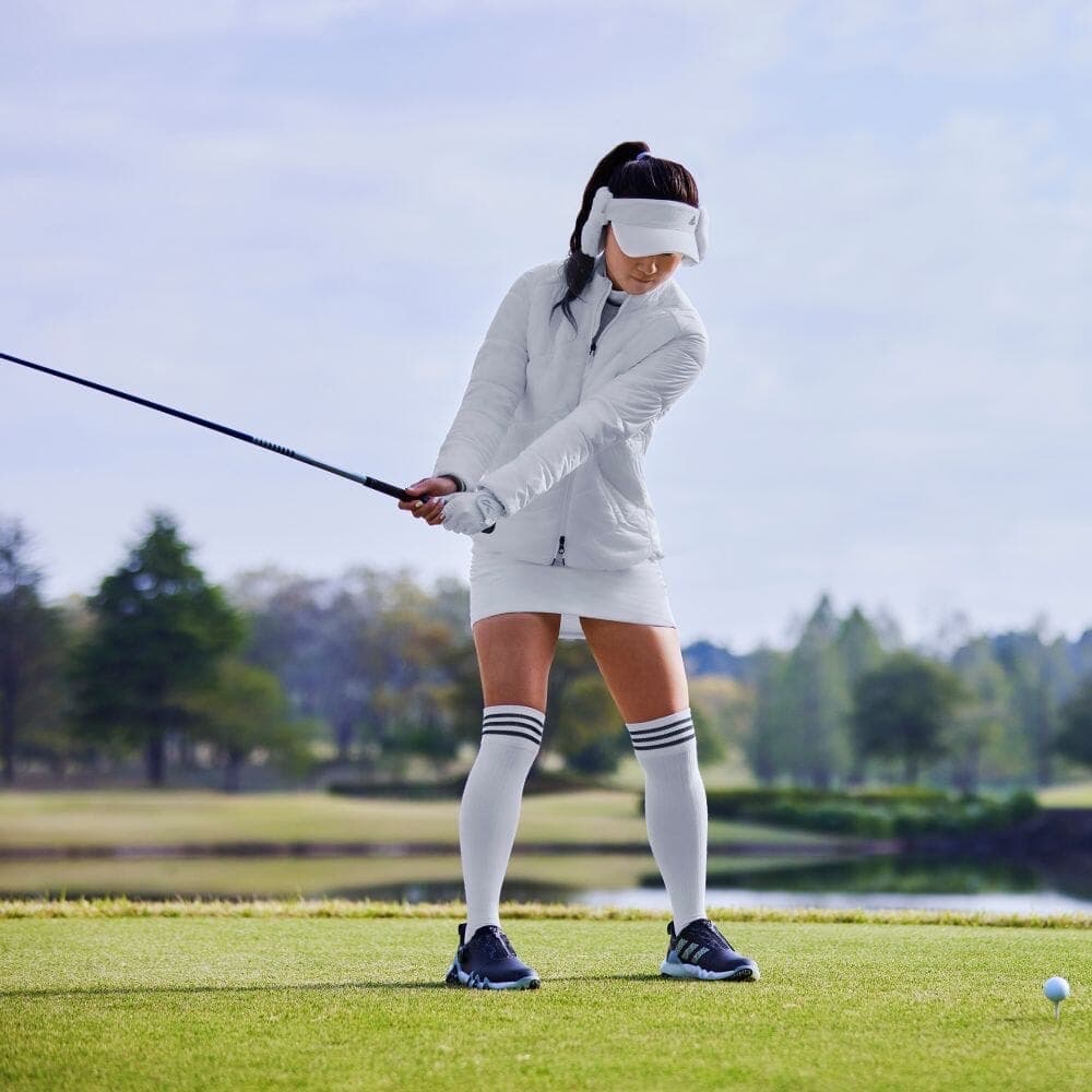 【L】秋冬 アディダス ゴルフ 保温 キルティング 中綿セットアップ 白