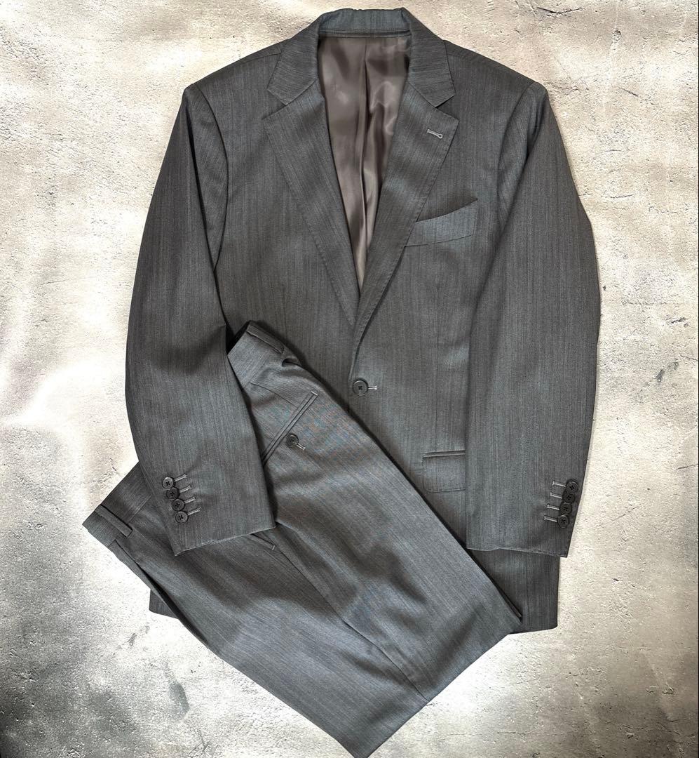 【新品】✨ウール100% スーツ グレーストライプ AB6程度