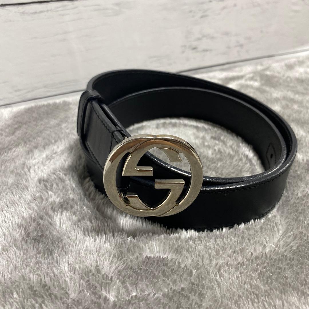 GUCCI グッチ ベルト 114874 ブラック レザー インターロッキングG
