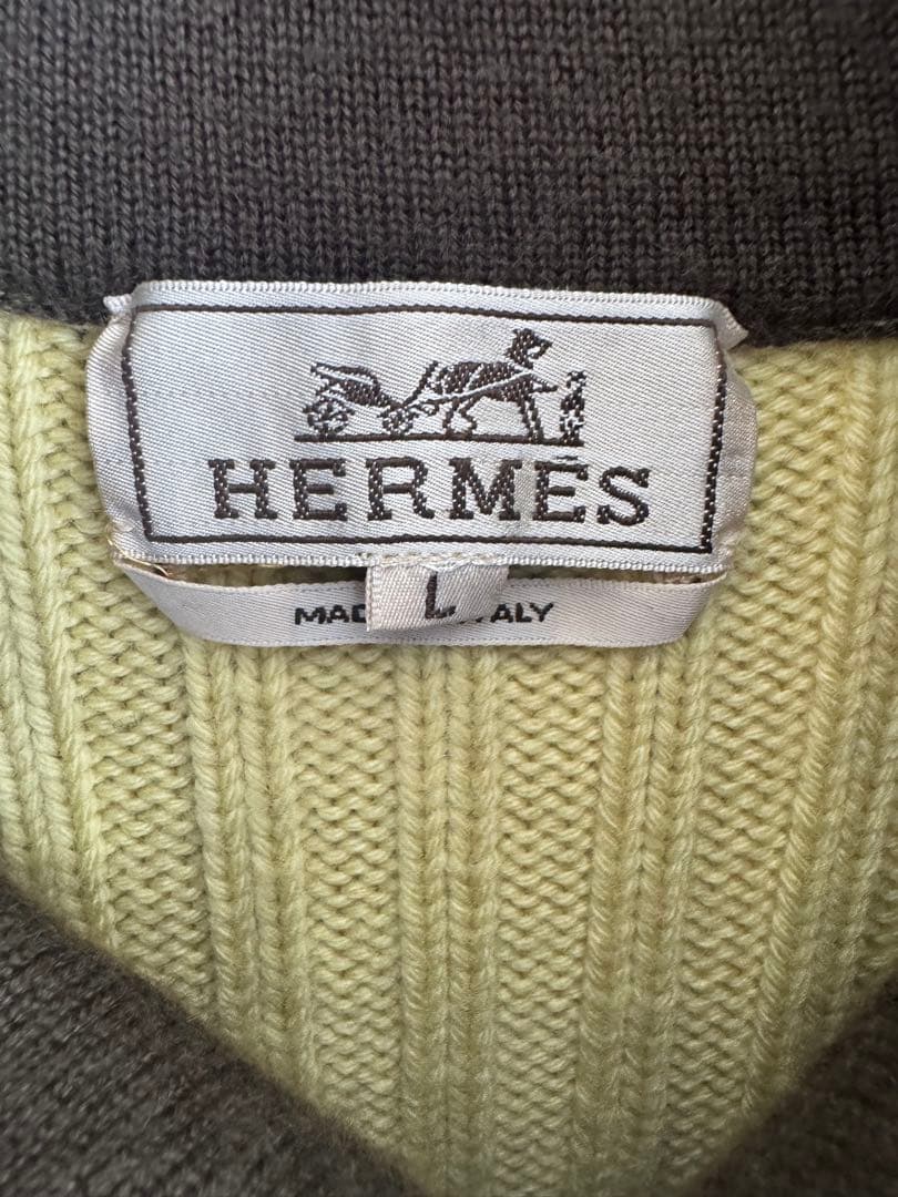 HERMES リブ編みハーフジップニット L