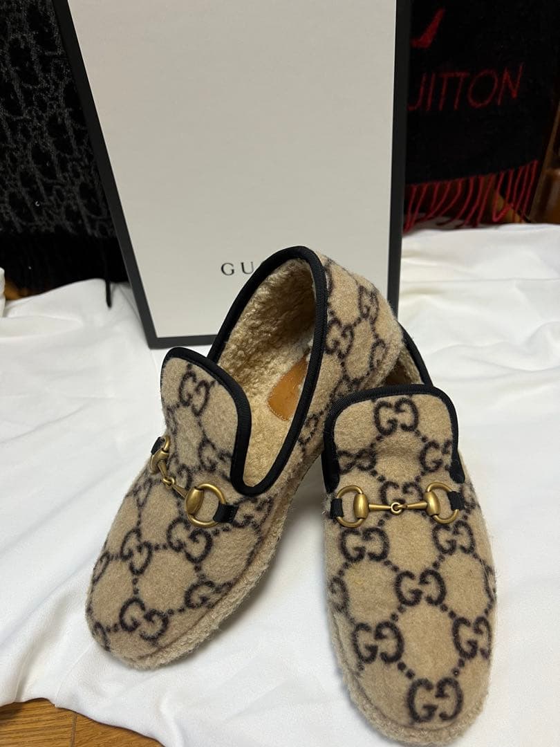 【正規品】GUCCI グッチ　ホースビット　スリッポン　ローファーウールGG柄
