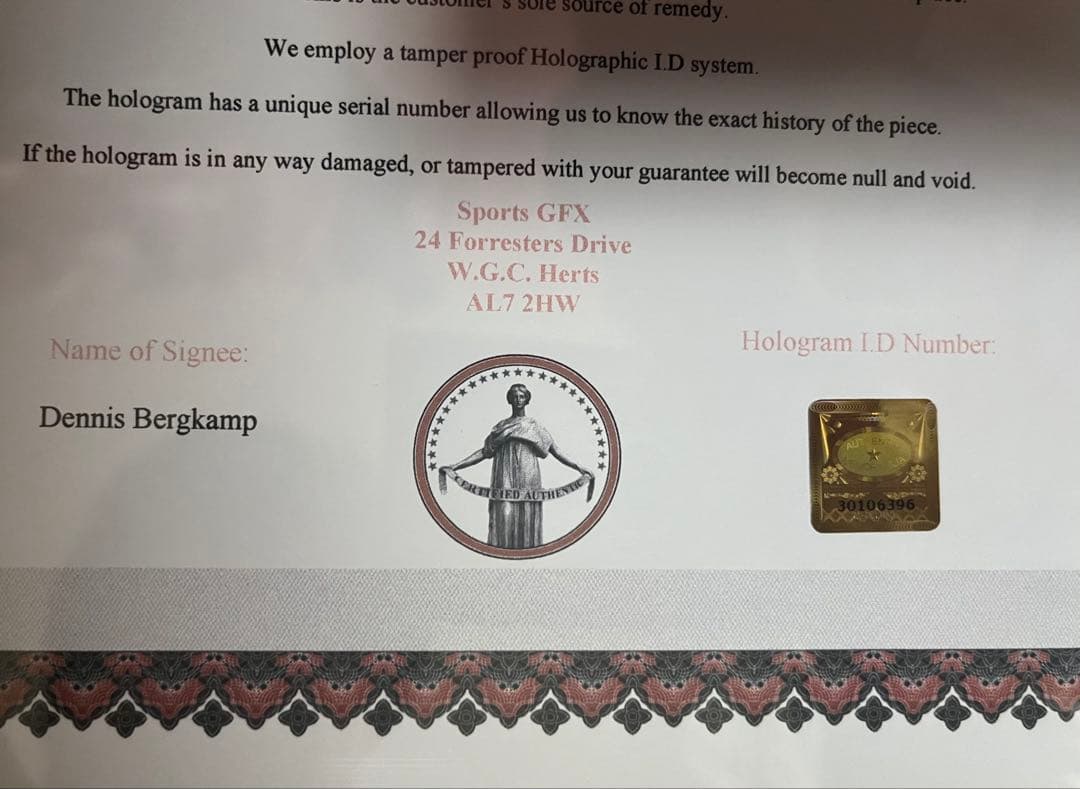 希少！　デニス・ベルカンプ選手　直筆サインパネル