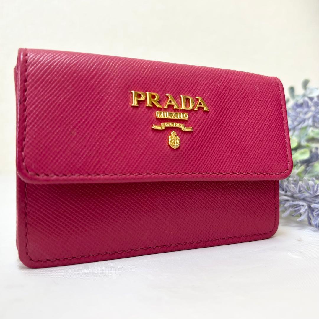 【美品】　PRADA プラダ　サフィアーノレザー　カードケース　名刺入れ　ピンク