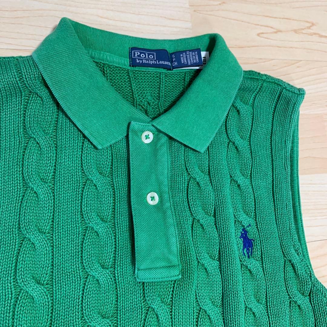 【美品】POLO ラルフローレン　ケーブルニットクロップドポロシャツ