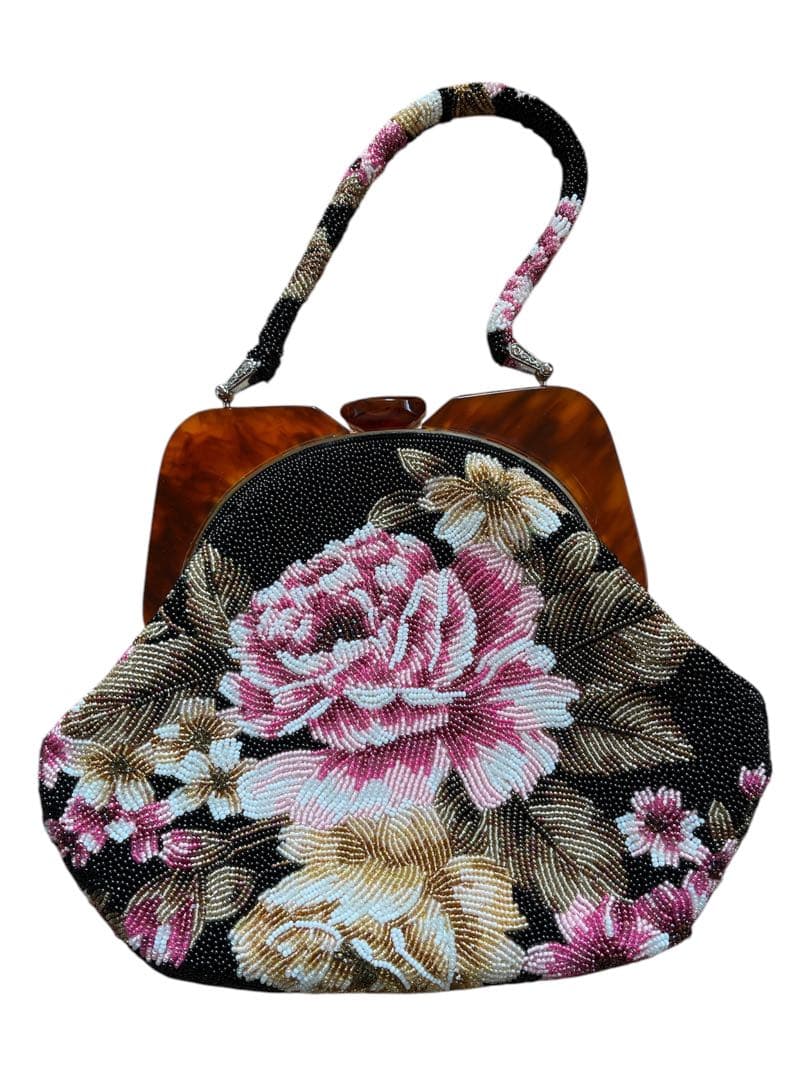 ビンテージ　ビーズバッグ　 花柄 総柄　ハンドバッグ 和装 洋装 フォーマル