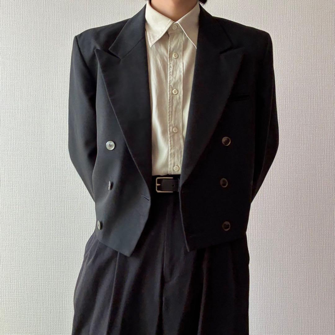 80's ヴィンテージ ダブル テーラードジャケット 短丈 ブラック