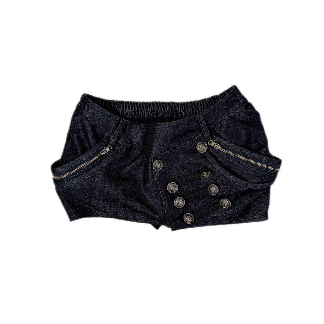 ダークブルー ジッパーポケット ミニスカート