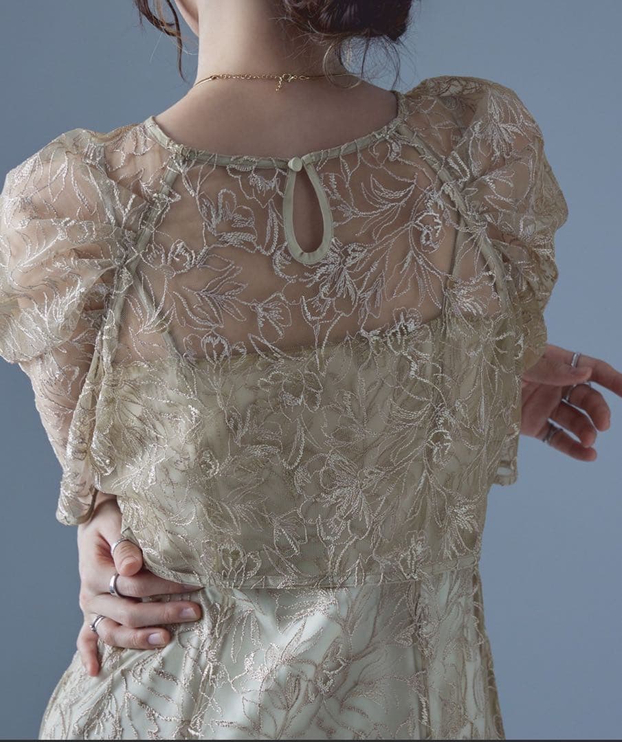 etoll. 刺繍レースレイヤードドレス　結婚式　お呼ばれ　ベージュ