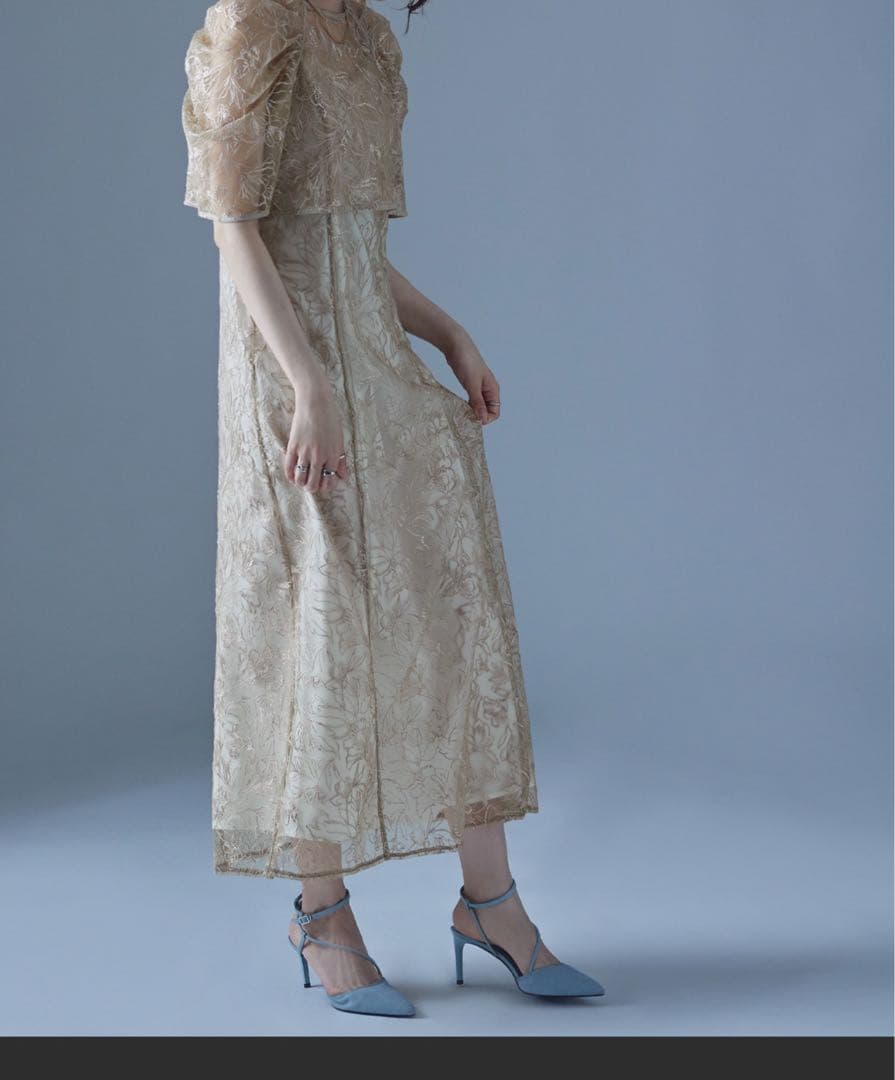 etoll. 刺繍レースレイヤードドレス　結婚式　お呼ばれ　ベージュ