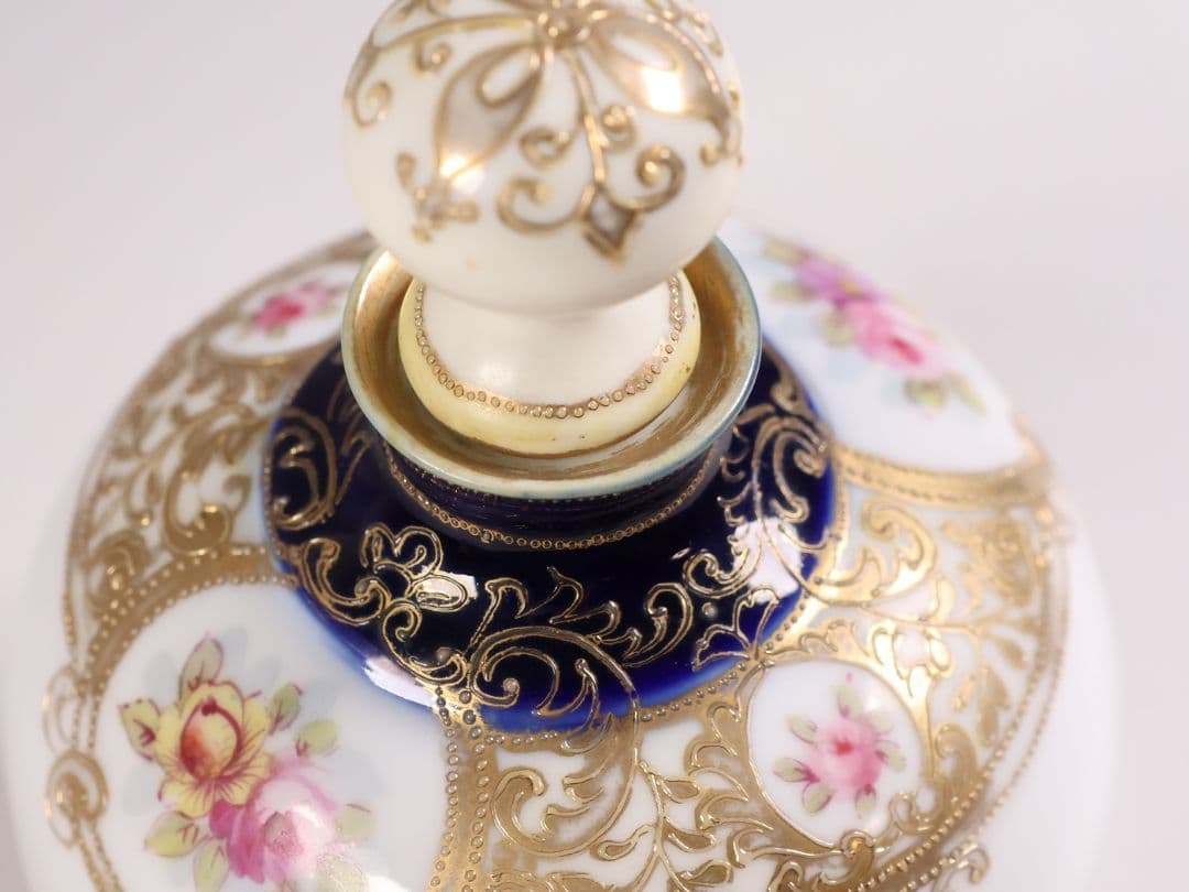 【CM299】オールドノリタケ 花 薔薇 香水瓶 金彩 盛上 パフューム 明治