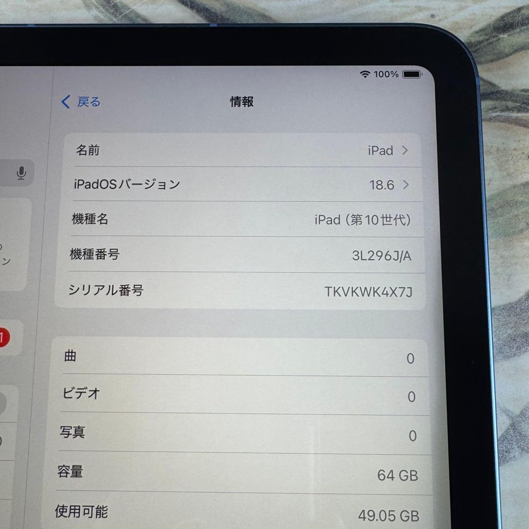 iPad 10世代 64GB Wi-Fi Cellular ブルー SIMフリー