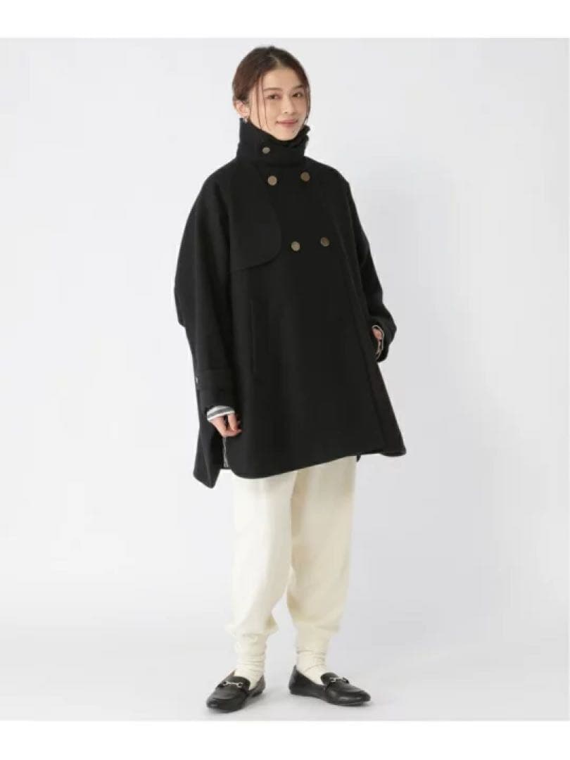 新品タグ付き！希少 完売品！高山都さんコラボ　ふんわりポンチョ風 ピーコート　黒