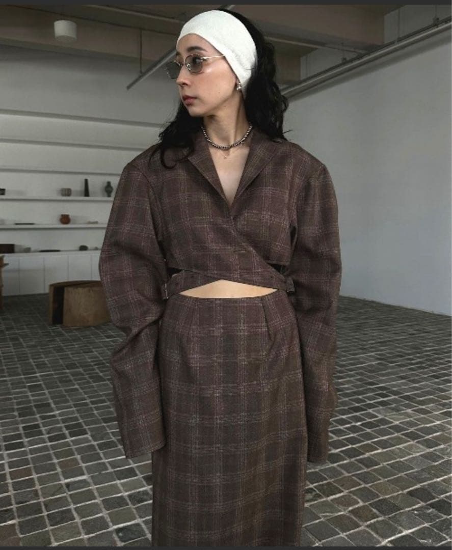 今期　ほぼ新品　Ameri WAIST CROSS CHECK DRESSワンピ